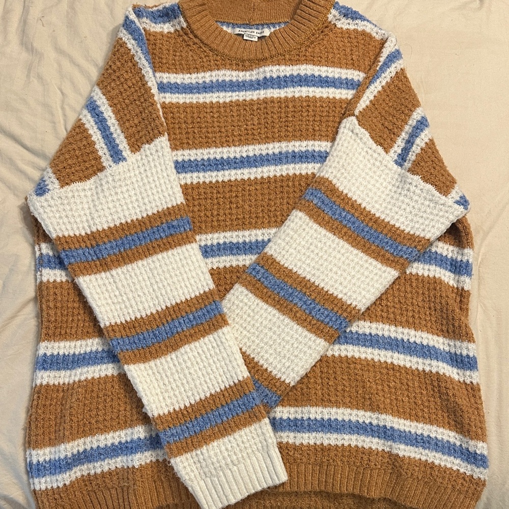 American Eagle Outfitters Tan and White Striped Sweater